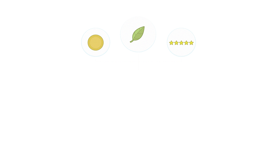 Illustrated sustainability considerations layered over the market stall