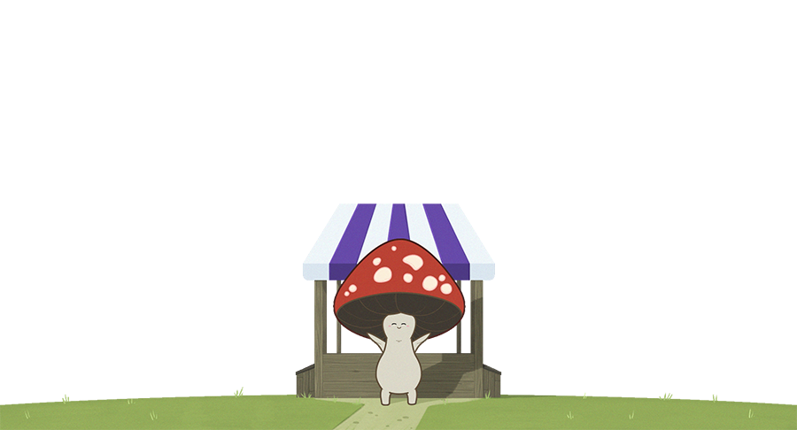 Cute mushroom-shaped house with a red cap and white spots